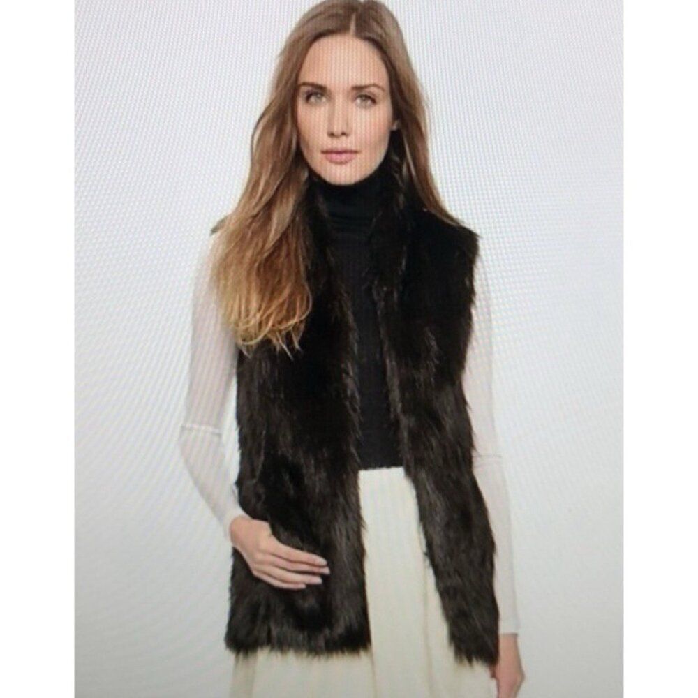 Club Monaco Womens Solid Vegan Faux Fur Vest Jacket Solid Black Xs